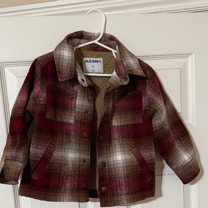 Old Navy Kids Plaid Jacket - Burgundy and Tan